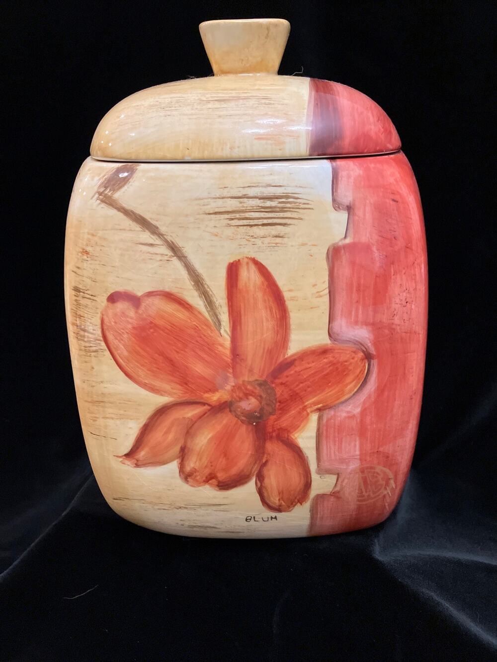 222 Fifth Chinoiserie Cheri Blum Red Flowers Cookie Jar Canister